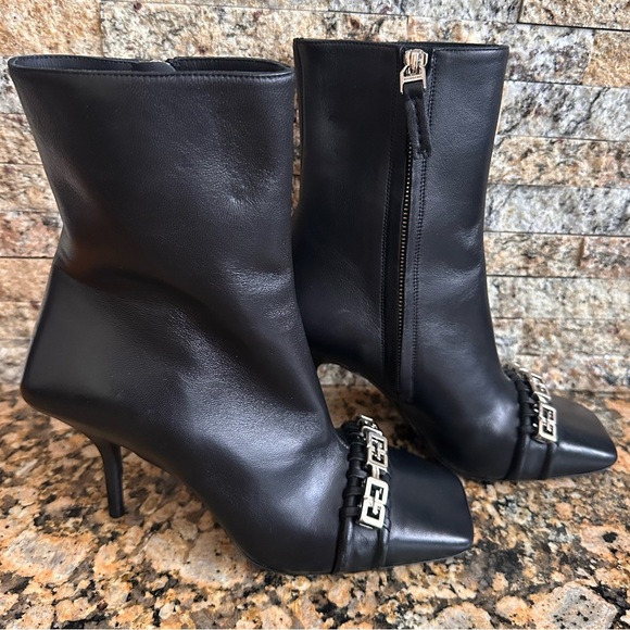 Givenchy G Woven Ankle Boots Women's 36 Black Square Side Zip Closure - Picture 6 of 13